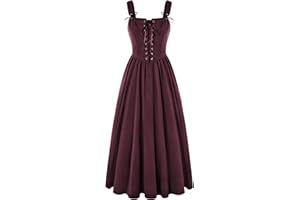 SCARLET DARKNESS Damen Renaissance Korsett Kleid Ärmellos mit Schnürung Gesmokt Mittelalter Maxikleid
