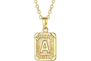 FOCALOOK Buchstaben Kette Damen Rechteck Anhänger Kette Gold Herren Namenskette Initial Necklace Kette mit Buchstaben A bis Z Schmuck für Geburtstag