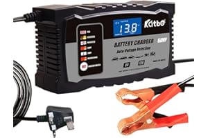 KATBO Automatic Battery Charger 6V 12V Auto-Voltage Detection 2Amp 6 Amp Lead Acid Battery Float Charger Maintainer With LCD Display For Motorcycle Car Boat Marine Lawn mower Atv Toy Car
