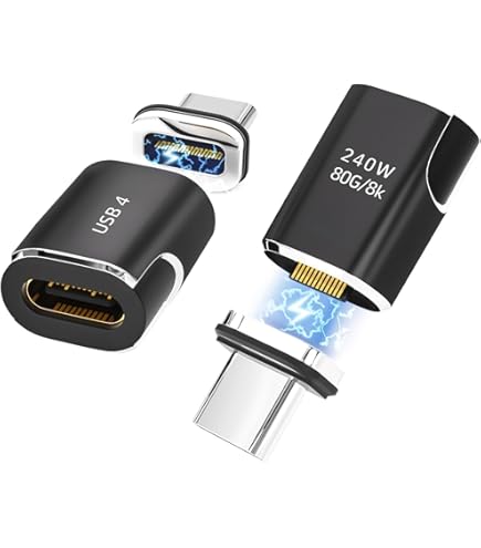 Quevati 2 Pack USB C Magnet Adapter, 24Pin USB4 Stecker zu Buchsen Adapter 240W 48V/5A, 8k@60Hz Videoübertragung, 40 Gbps Datenübertragung, Grau-grün