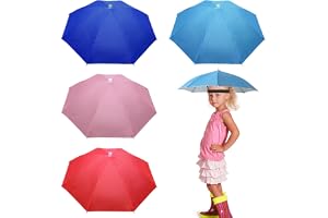MUFEKUM 4 Pack 20.5" Hands-Free Head Umbrella Hats for Kids, Multicolor Folding Waterproof Umbrella Cap With Head Strap for Outdoor Party, Fishing, Sun, Rain, Snowy, Beach, Hiking