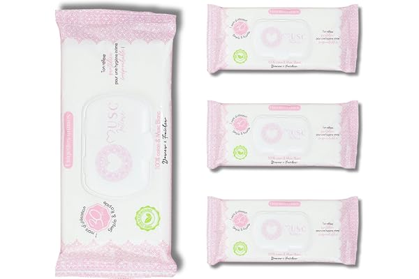 MUSC INTIME La Marque Officielle - Lot de 3+1 offert - Lingettes Intimes - Musc Blanc - L'Irrésistible - Nettoie & Parfume En Douceur Les Parties Intimes - 98% Ingrédients Naturels- 4 x 30 unités