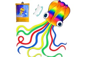HONBO Huge Rainbow Soft Octopus Kite for Kids and Audlts- Large Kite with Long Tail and 200ft line,Easy to Fly kites for chlidren