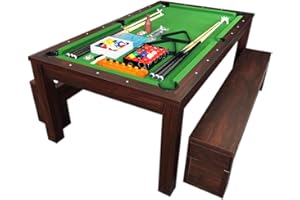 SIMBA 7 Ft Green Pool Table Billiard Indoor with coverage plan and container Benches