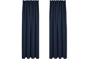 Deconovo Lot de 2 Rideaux Balcon Extérieur Isolant Thermique Anti Froid Occultant Phonique Rideau Cuisine Chambre Occultant Galon Fronceur Bleu Marine 140x245cm