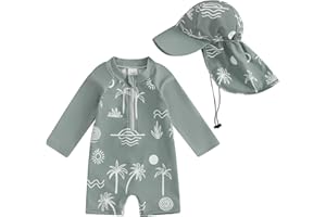 XIXIMAON Maillot de Bain Bébé Garçon Anti-UV Combinaison Natation Manches Longues et Chapeau de Bain Ensemble Piscine Plage Plongée Surf