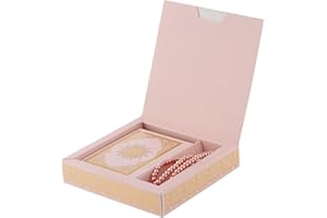 Prien Muslim Gifts for Eid, Gilt Covered Gift Box, Silvered Quran Gifts for Ramadan Mosque, Pearl Prayer Beads, Islamic Portable Boxes Women, Mawlid Gift Set for Birthday, Umrah (Pink)