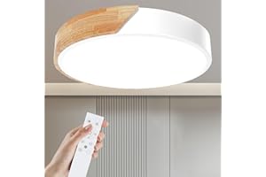 Yexati Ceiling Light Wood,Dimmable Ceiling 3000K-6000K,Remote Controlled Led Ceiling Light,24W Modern Light Fixture for Living Room, Bedroom and Hallway, 30CM，White