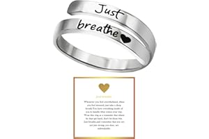 Aidenn Just Breathe Anxiety Rings for Women,Adjustable Heart Ring, Stainless Steel Spiral Wrap Healing Rings Encouragement Heart felt Gift