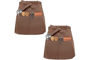 COLEXY Waist Apron Front Ties 2 Pcs Waiter Apron Waist Apron with 3 Pockets Baking Apron Waist Aprons Cooking Apron for Bistro Restaurant Hotel Cafe Chef Waiter Cleaning Painting Gardening