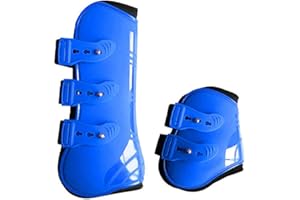 WINNG Ghette Cavallo 4 Pezzi Equitazione Shock Shock Show Protezione delle Gambe Salto Equitazione Sport Tendine E Set di Stivali con Lucchetto,Blue-XL