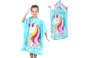 CEWROM Badetücher Badehandtuch Kinder,Kind Poncho Handtuch Mikrofaser Bademantel Badeponcho Strandtuch Weich und Saugfähig Handtuch mit Kapuze Cartoon Design für Mädchen Jungen Teenager 6-14 Jahre alt