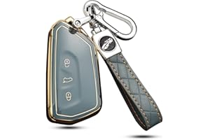 ontto Etui na kluczyki samochodowe z breloczkiem do kluczy, pasuje do VW Golf 8 R GTI ID.3 ID.4 ID.6X Seat Leon MK4 Skoda Octavia Enyaq 2022 pilot Cover TPU etui ochronne etui na klucze 3 przyciski szare