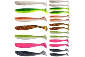 Senven 21 Piezas Color Cebo de Pesca Artificial, Cebo biónico de Silicona Suave, Cebo de Pesca de Gusano, Gusano simulado, Entorno Verde de plástico, Cola en T - 21 Pcs.