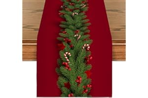 CJWLKJ Linen Christmas Table Runner 72 Inches Long, Red Christmas tree Table Runners, Seasonal Winter Xmas Holiday Kitchen Dining Table Decoration for Indoor Outdoor Home Party Decor