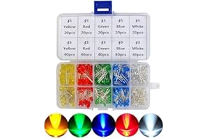 QUOTRE NA 300 Pezzi Diodi LED, Diodo ad Emissione Luminosa 3mm 5mm Diodi Colorati Giallo Verde Blu Rosso Bianco Diodi Assortimento per Decorazione Fai da Te