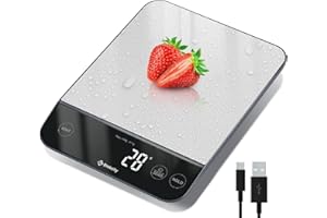 Etekcity 10kg Digital Kitchen Scales,Waterproof, USB Rechargeable Food Scales with LED Display,Hold&Tare Function for Cooking,Weight Loss,Stainless Steel