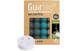 GuirLED - Guirlande lumineuse boules coton LED USB - Télécommande sans fil - Veilleuse bébé 2h - Adaptateur secteur double USB 2A inclus - 4 intensités - 24 boules 2.4m - Mangrove