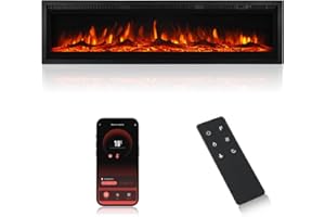 MachenFlame Chimenea eléctrica empotrada y Independiente con Cristal y Juego de Troncos, calefacción Adicional, Mando a Distancia, 9 Colores de Llamas, Negro. (127CM-WIFI)