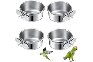 ESFORZARSE 4 Pezzi Ciotole per Uccelli in Acciaio Inox, 10X4.5cm Ciotole Pappagalli Ciotola da Appendere in Gabbia Pappagallo Mangiatoia per Uccelli in Acciaio Inossidabile Gabbia Animali Alimentatore Ciotola