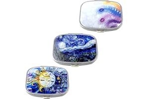 OHAODUO 3 pastilleros rectangulares de metal, con 2 compartimentos, con espejo, tamaño pequeño para viajes, medicinas y tabletas, para uso diario y de viaje