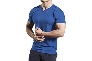 YCHNAIM Herren Mesh Athletic T-Shirts mit geteiltem V-Ausschnitt für Fitnesstraining Bodybuilding