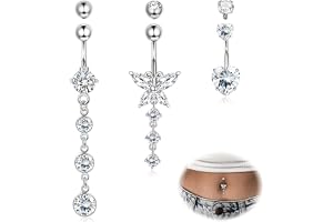 YADOCA 14 g navelpiercing kirurgiskt stål silver/guld piercing navel hjärta CZ lång navelpiercing ring (med 3 ersättningsboll