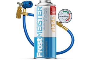 FrostMEISTER 3in1 – Komplettes Nachfüllset für Auto-Klimaanlagen (400 ml + Manometer-Schlauch) – Enthält Gasersatz, Kompressoröl & Dichtmittel für schnelles, sicheres AC-Upgrade (R134a, 1995–2016)