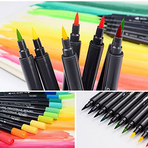 INIBUD Brush Pens Set mit zwei Spitzen 12 Bunte Farben Pinselstift Set Vermischbare Pinselstifte Mit Flexiblen Echten Bürste Spitzen aquarell pen - 6