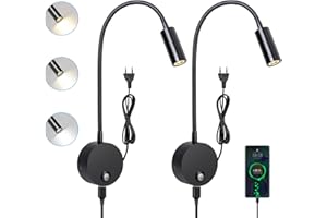 ERWEY 2 pezzi lampada da lettura a parete, lampada da parete LED touch dimmerabile 3 modalità di temperatura colore, lampada da letto a collo d'oca con porta di ricarica USB per camera da letto, nero