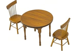 Quintrost 3 Pezzi Miniatura Mobili da Rotondo Tavolo Sedia per Casa Delle Bambole, 1:12 Scala Modello per Casa Delle Bambole in Legno, Vintage Accessori Decorazioni per Casa Delle Bambole, Marrone