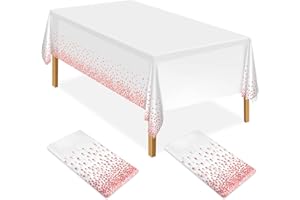ELECLAND 2Pcs White and Rose Gold Party Tablecloth Plastic Tablecloth 137x274cm Rose Gold Dot Confetti Table Cover Rectangular Party Table Cover for Picnic, Baby Shower, Wedding, Birthday Decorations