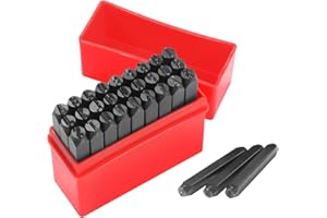 Gueenky 27 Stück Schlagbuchstaben Set 5mm, Alphabet A-Z & Schlagbuchstaben Metall, Schlagstempel zum Stempeln von Metall Kunststoff Holz Leder
