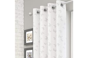 Mirabel Iona Butterfly Eyelet Ring Top Voile Curtain Panel - White (53" Wide x 54" Drop)