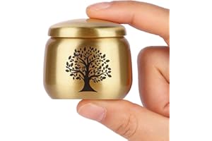HOOMTREE Kleine Urne für Menschliche Asche aus Messing,Mini Andenken Mit Eingraviertem Lebensbaum-Muster für Menschen und Haustiere Asche,hält bis zu 2,5 Kubikzoll,1 Stück