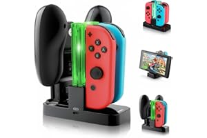 Opard Nintendo Switch Controller Ladestation mit 4 Slots für Joy-Con und 1 Typ-C USB Port für Switch Konsole/Pro Controller/Typ-C Geräte Ladestation mit LED-Anzeige