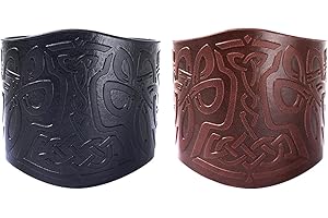 COSFAN Martello Di Thor Bracciale Medievale In Pelle Pu Goffrata Bracciali Armatura Del Braccio Vichingo Polsino Marrone/Nero Protezioni Per Braccio Larp Bracciali Da Uomo
