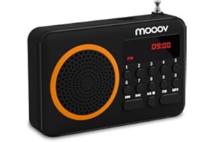 METRONIC mooov 477204 Petite Radio Portable FM avec Batterie Rechargeable - Poste Transistor Radio Réception FM, Port USB, Lecteur Carte Micro SD - Noir / Orange