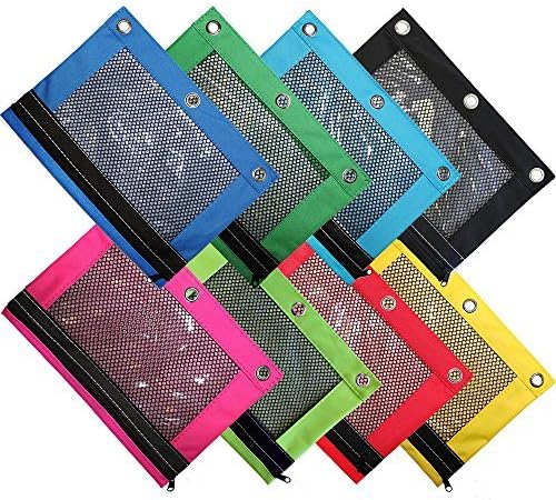 OMURA Pencil Pouch w/ Mesh Windows, Zippered &amp; Standard 3-Ring Binder ULTRA BRITE, by Omura