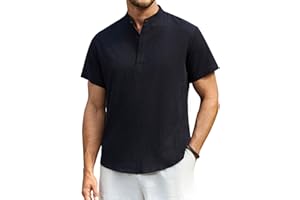 Enlision Men's Linen Shirt Short Sleeve Grandad Collar Collarless Henley Shirts Men Solid Color Casual Summer Beach Holiday Button Down Tops S-4XL