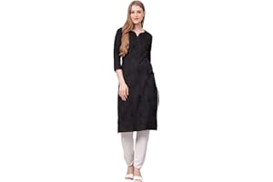 JG JAI GOVINDAM Indische handbestickte Kurti für Damen, Chikankari, gerade Baumwolle, lange Kurti-Tunika, Kurta-Kleid für Damen