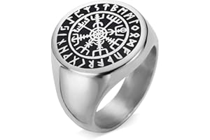 Amaxer Vikingo Brújula Vegivisir Signet Anillo para Hombres Vintage Rúnico Nórdico Símbolo Nórdico Talismán Amuleto Acero Inoxidable Punk Declaración Anillo