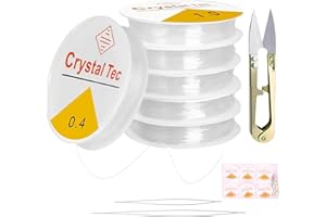 QTUIE Filo per Braccialetti 6 Pezzi Filo di Nylon Trasparente Resistente Filo Elastico per Braccialetti con Forbici Aghi per Perline Corda Nylon Filo per Gioielli Collane fai da te 0.4/0.5/0.6/0.7/0.8/1mm