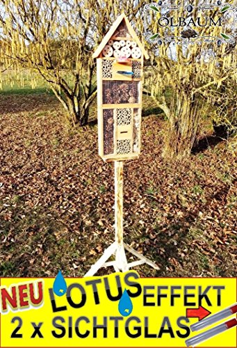Tolles INSEKTENHOTEL MIT STÄNDER UND TRÄNKE SDV-HOLO-MS und FUTTERPLATZ, mit Spezialoberflächenbeschichtung "LOTUS", Futterstelle, hellbraun braun Nistkasten Schmetterling Schmetterlingshaus als Ergänzung zum Meisen Nistkasten Meisenkasten oder zum Vogelhaus Vogelfutterhaus Futterstation für Vögel Insektenhäuschen - Insektenhotels, , Marienkäferhaus-Marienkäfer-Marienkäferkasten-Schmetterlingshaus-Schmetterlinge,Gartendeko
