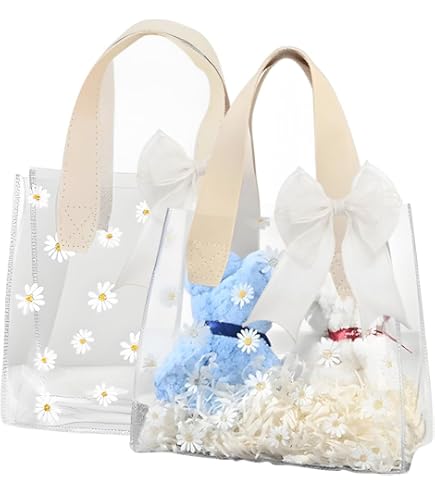 DASIAUTOEM 25 stuks transparante cadeauzakjes met handgrepen, herbruikbare transparante geschenkzakjes, draagtassen, verpakkingszakken voor winkelen, bruiloft, verjaardag, babyshower, oudejaarsfeest