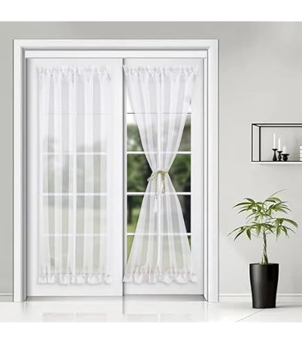 GYROHOME Tende per porta alla francese, in finto lino, trasparenti, in voile, filtrano la luce solare, proteggono la privacy, per porte in vetro, inclusi fermatenda, 2 pannelli, 60 x 110 cm