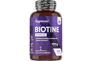 WEIGHTWORLD Biotine 12000mcg - 365 Petits Comprimés Vegan (1 An de Stock) - Vitamine B7: Selon l'EFSA, la Biotine contribue au maintien d'une chevelure normale et contribue au maintien d'une peau normale