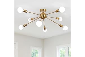 ‎ASHUAQI ASHUAQI Kronleuchter Gold, 8 Flammige Modern Wohnzimmerlampe, E27 Fassung Deckenlampe Vintage Deckenleuchte Industrial Sputnik Lampe für Wohnzimmer, Schlafzimmer, Esszimmer, Flur, Eingänge