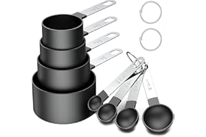 GENERISCH 8 Stück Messlöffel Set, Cup Messbecher Set Edelstahl für Messen Flüssigkeiten und Feststoffe mit 4 Measuring Cups und spoons, Messwerkzeug von Küchen, Dosierlöffel Küchengeräte (Schwarz)