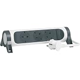 LEGRAND Power Strip, Inter, 3 Sockets, 1.5 m Cable, White/Grey 694527 | Power Strip, with Switch, Multi-Plug with 3 Sockets,
